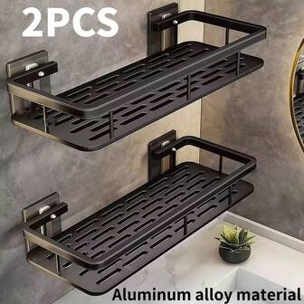 1/2pcs Punch-Free Self-Adhesive Wall-Mounted Shower Rack, Bathroom Towel Rack, Kitchen Storage Organizer, Bathroom Organizer, Makeup Organizer, Aluminum Alloy, Storage Containers, Large Capacity,Suitable For Bathroom, Kitchen, Under Cabinet, Sink, Balcony And More,Bathroom Decor, Dorm Room Essentials College, Room Decor, Bathroom Decor, Shelves For Wall