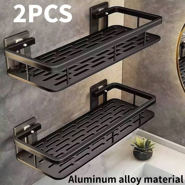 1/2 pièces Étagère de douche murale auto-adhésive sans perçage, porte-serviettes de salle de bain, organisateur de rangement de cuisine, organisateur de salle de bain, organisateur de maquillage, en alliage d'aluminium, contenants de rangement, grande capacité, convient pour la salle de bain, la cuisine, sous le placard, l'évier, le balcon et plus, décoration de salle de bain, articles essentiels pour dortoir universitaire, décoration de chambre, décoration de salle de bain, étagères murales