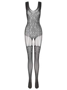 1 pieza Bodystocking negro personalizado para mujer, lencería seductora y sexy con jacquard calado