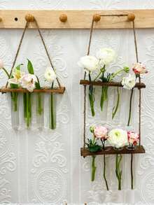 Probówka do roślin hydroponicznych, wiszący wazon na ścianę, wiszący stojak na kwiaty z drewnianej liny, innowacyjny dekoracyjny szklany pojemnik