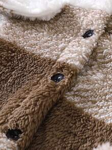 2pcs Girls Warm & Fashionable Outdoor Outfit, Long Sleeve Contrast Plaid Fuzzy Button Jacket And Autumn/Winter Suspender Dress