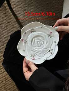 1 pieza Juego de taza y platillo de café de cerámica con flores y rosas estilo coreano Ins, taza de latte con estilo romántico francés para el té de la tarde, plato ondulado con flores estilo campo, plato Ins para aperitivos, plato para pastel y postre, vajilla de restaurante, adecuado para reuniones en el jardín y todas las estaciones