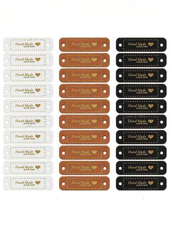 30 piezas de etiquetas de cuero con corazón hechas a mano de 5x1,5 cm para sombreros, bolsos, ropa, artesanía DIY