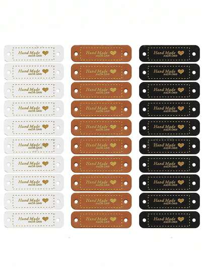 30 szt. ręcznie robionych skórzanych etykiet foliowych w kształcie serca, do czapek, toreb i ubrań, 5 x 1,5 cm