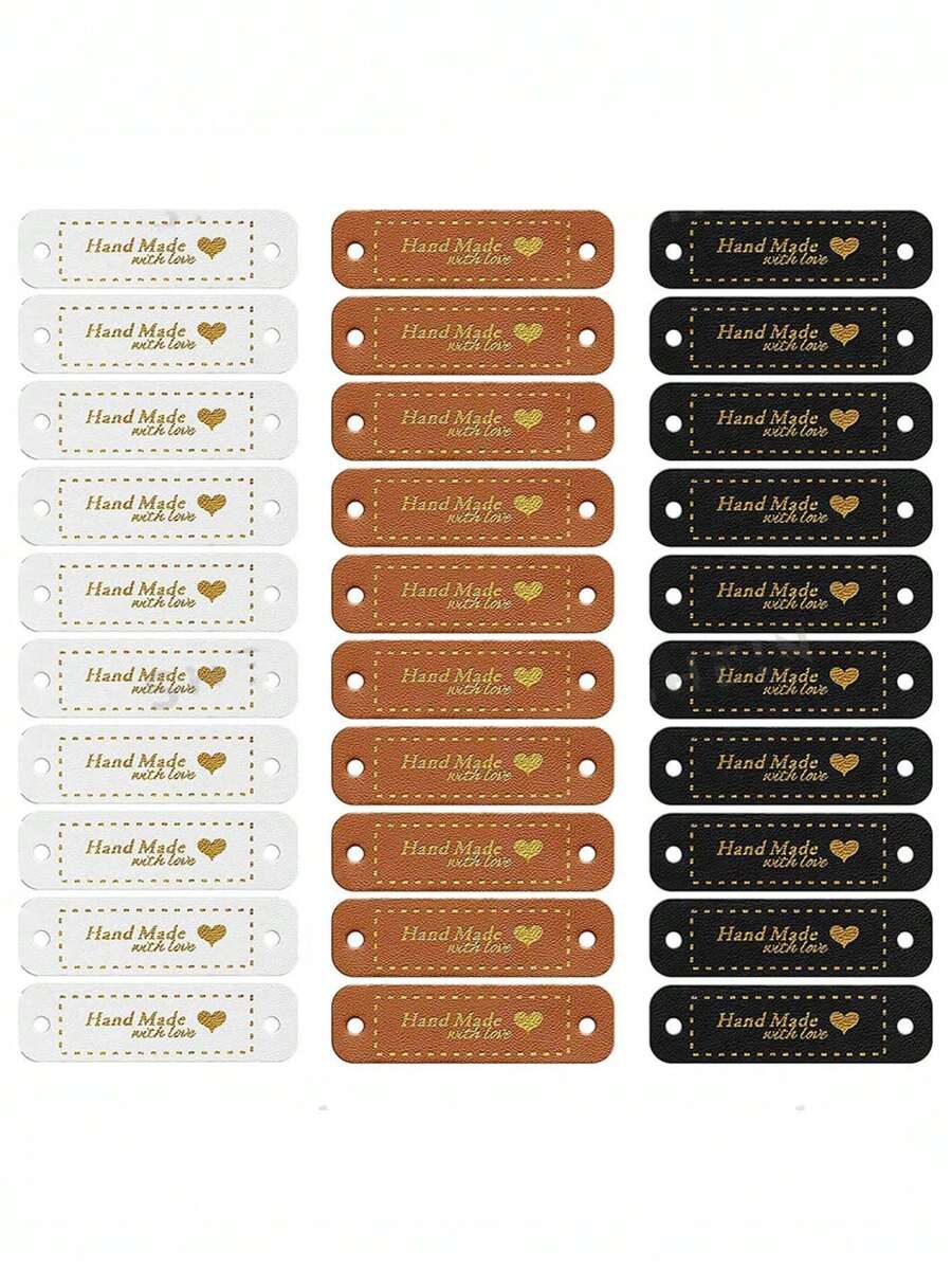 30pcs Handmade With Heart Foil Leather Labels DIY Craft For Hats, Bags, Clothing, 5x1.5cm - Multicolor - View 1