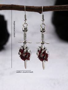 一对吸血鬼哥特式血腥心形骷髅耳环女士 Y2K 朋克吊坠耳环珠宝 - 彩色 - 查看 3