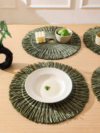 2pcs/4pcs/6pcs Handmade Woven Round Placemats With Tassels, Rustic Style Plate Mats, Wall Decor, Durable Non-Slip, Suitable For Party, Wedding, Outdoor Dining