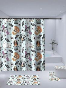 [Holiday Edition] 1/3/4pcs Bluey Family Cosplay Shower Curtain Set, Featuring Christmas Tree, Halloween Turkey Plaid Witch Hat, Bat Prints