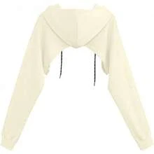 Women Crop Top Pullover Sweatshirt Long Sleeve Drawstring Hoodie - 杏子 - 查看 3