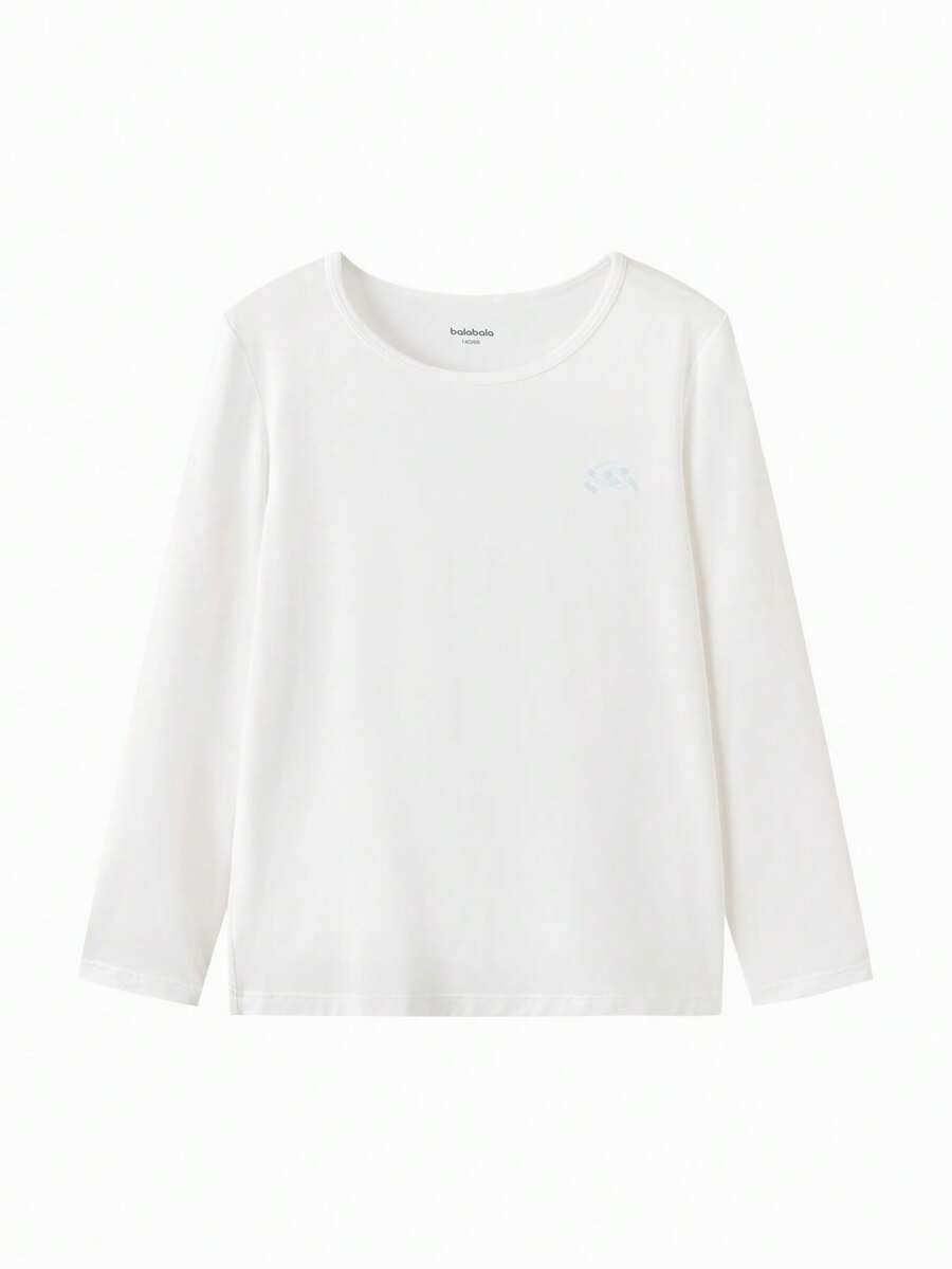 Balabala 2025秋季新款女童长袖T恤 - 男女通用少女基础款纯棉上衣 - 白色調 - 查看 1