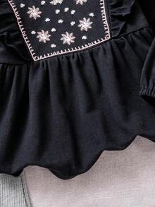 2pcs Girls Outfit, Snowflake Pattern Sweatshirt In Navy Blue And Light Gray Pants, Cute & Casual Daily Wear For Little Girls - Multicolor - View 7