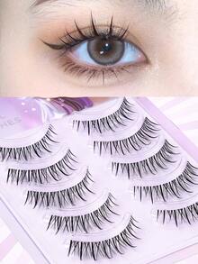 5 对交叉纤细假睫毛，动漫睫毛，透明茎，自然仿貂皮睫毛，蓬松假睫毛，自然假睫毛蓬松柔软戏剧性 3D 水貂眼黑色细长睫毛，2025 年夏季旅行必备品，节日礼物指南，海滩度假，露营旅行，欧洲背包旅行，条状睫毛，睫毛，睫毛，假睫毛 - 黑色 - 查看 8