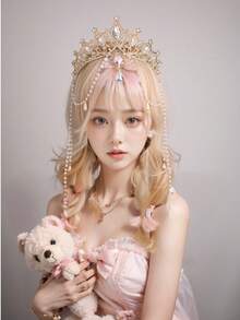 1 chiếc vương miện tua rua phong cách Baroque dành cho nữ, phụ kiện đội đầu thanh lịch đính ngọc trai giả, vương miện nữ thần, phụ kiện trang phục cổ điển màu đen, phụ kiện ngày Valentine, phụ kiện tóc cưới. - Vàng - Xem 2