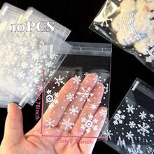 100/10 件圣诞雪花礼品袋、雪花图案自封袋、印有白色雪花图案的圣诞透明塑料信封、糖果、饼干、甜点包装袋、家庭婚礼、生日、节日派对用品、圣诞糖果装饰、礼品包装袋、节日设计、适用于礼品包装、节日贺卡、圣诞礼品袋可重复使用 DIY 手工用品