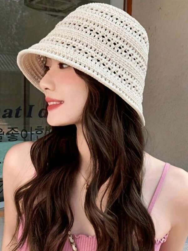 1 Stück neuer Sommer Fischerhut mit Lochdesign, atmungsaktiv, vielseitig und lässig, zeigt das Gesicht, geeignet für Ausflüge, Partys Outdoor, faltbarer Wassereimer Hut für Herbstoutfits