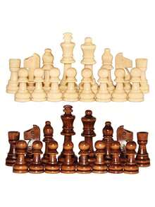 32 Pcs Wooden Chess Pieces Complete Chessmen Plastic Chess Pieces Set King Height 6.4cm/7.5cm/9.5cm Replaceable Board Games Accessories