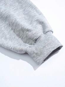 Women Minimalist Print Hoodie Long Sleeve Sweatshirt Dark Grey Drop Shoulder Pullover With Drawstring Pocket Spring Autumn Casual Regular Fit Teacher Outfit Graduation Back To School Long Sleeve Tops - Xám - Xem 3