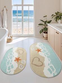 1 pièce Tapis de bain avec élément océanique, tapis de sol, matériau en polaire moelleux, design mignon de plage et de coquillages, style décontracté confortable, lavable en machine, convient pour la cuisine, la salle de bain, la salle à manger, le couloir, les fêtes, le Nouvel An, toutes les saisons, le jardin, la maison, la chambre, la décoration de festival