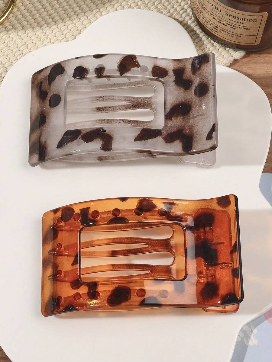 2 件亚克力空心方形香蕉形发夹,黑色和琥珀色,简约优雅的发髻设计,适合派对和聚会,爪夹,发夹,发夹,发夹 - 彩色 - 查看 1
