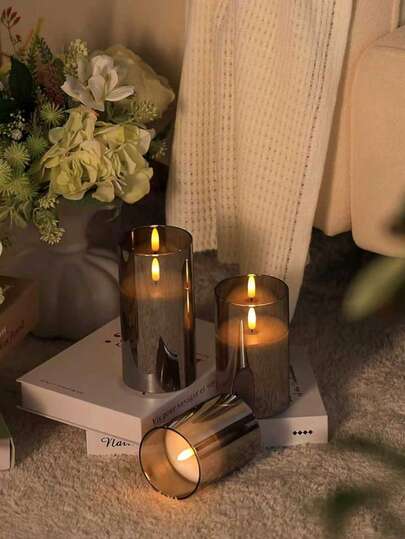 3pcs Battery Powered LED Flameless Candles With Remote Control And Timer, Warm Flickering Candle Lights For Holiday, Wedding, Home Party Decor - White