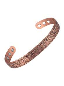 1 Set Vintage Minimalist Magnetic Plum Blossom Pattern Copper Plated Ring & Bangle, Suitable For Daily Wear As Gift For Friends - Simple Energy Copper Magnetic Plum Blossom Pattern Open Ring Bracelet - View 7