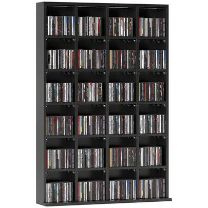  HOMCOM 480 CD/ 312 DVD Storage Unit, Media Storage Shelf, Wooden Display Unit With Adjustable Shelves, 89 X 130.5 Cm, Black
