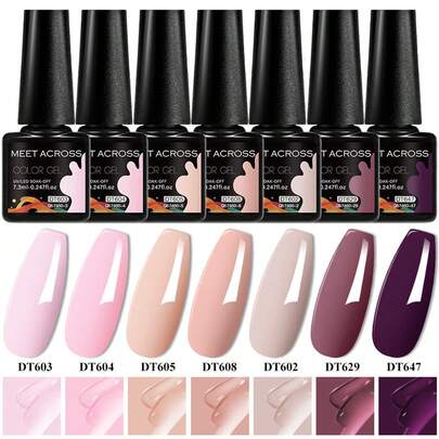 7Pcs/Set 7.3ml Red PinK Blue Purple Gel Nail Polish Sparkly Glitter Semi Permanent Nail Art LED UV Nail Art Gel Vernis Semi Permanent Base Top Coat Gel Varnish Nail Supplies