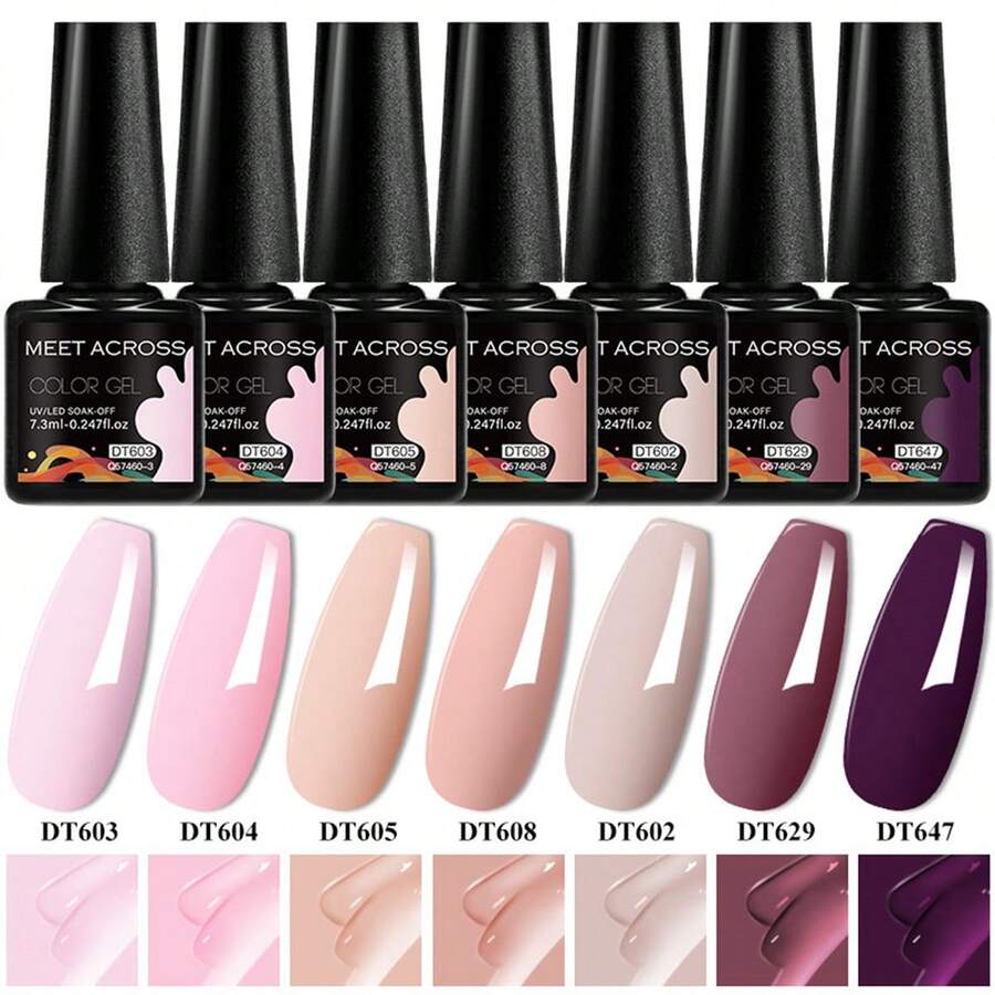 7件套 7.3毫升 红色粉色蓝色紫色凝胶指甲油闪亮半永久美甲 LED UV 美甲凝胶 Vernis 半永久底漆凝胶清漆指甲用品 - 彩色 - 查看 1