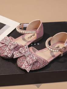 Girls' Princess Shoes, New 2025 Model, Children's Sandals, Little Girls' Crystal High Heel Shoes, Leather Shoes Matching Dress
