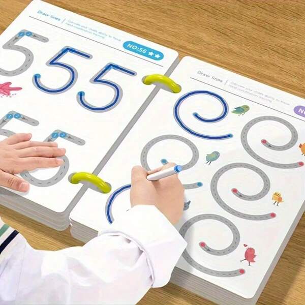 Juego de cuaderno mágico reutilizable de 32 páginas | Entrenamiento para el desarrollo integral del cerebro, entrenamiento de control del bolígrafo y cuaderno de trabajo de educación artística | Aprendizaje de habilidades de escritura, material de papel, cuaderno de trabajo educativo | Páginas coloridas | Encuadernación duradera