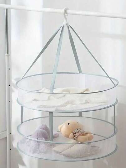 1 件可折叠晾衣架和储物篮 - 带挂钩的节省空间的洗衣收纳盒，耐用的无纺布洗衣网，适用于浴室、卧室、旅行 - 可折叠衣物篮，适用于精致衣物、内衣、袜子、服装、洗衣配件，多层设计，透气网眼设计，