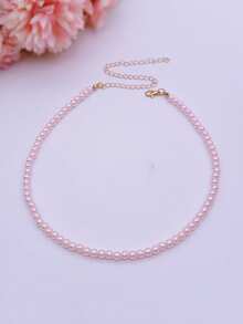 1 chiếc vòng cổ ngọc trai giả màu trắng và hồng kiểu Pháp cổ điển, vòng cổ choker đơn giản - Hồng*1 cái - Xem 11