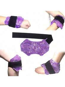 可重复使用的冷敷包，配有可调节绑带。柔软舒适的冷热敷凝胶包，内含分散珠粒，有效缓解不适。适用于脚踝和膝盖。压缩凝胶包提供腿部支撑，促进肌肉恢复。