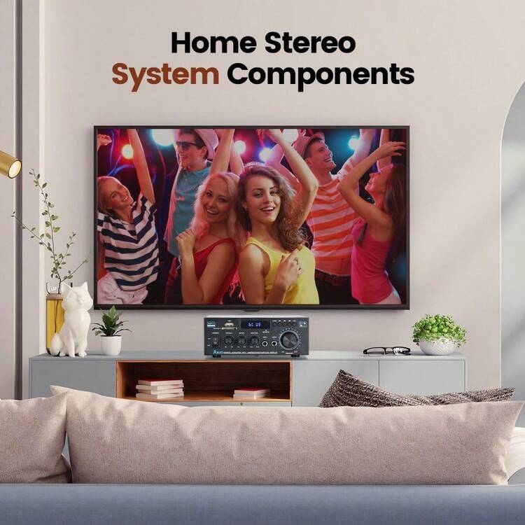 Bluetooth 5.0 Stereo HiFi Amplifier – 2-Channel Audio Amp With LCD Display, SD/USB, FM Radio | Perfect For Home, Car & Karaoke - 黑色 - 查看 3