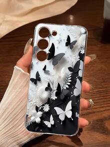 1pc Black & White Contrast Butterfly Flower Transparent Soft Phone Case Compatible With Samsung Galaxy A04e/12/A13/A14/A34/A50/A52/A53/A54/S21/S22/S23/S24/S25/S25Ultra