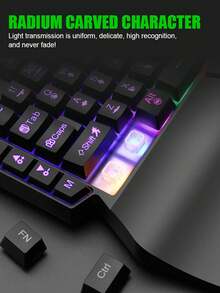 AKKHOO 1 Wired Gaming Keyboard With Backlight, Laser-Engraved Characters, Ergonomic Palm Rest, Compatible With PC, Laptop, Mobile Phones - Black - View 8