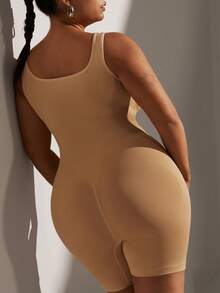1 pièce Combinaison sculptante sans couture pour femmes grande taille, couleur noire, sculptage de la taille, soutien du buste, contrôle du ventre, gaine corporelle une pièce - Nude - Voir 7