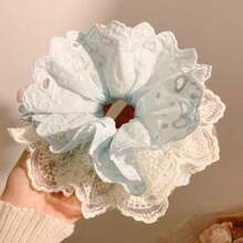 1个法式粉色蕾丝镂空花朵发圈，独特设计，多功能发饰，适合日常、运动、扎发、马尾辫，家居美发饰品 - 粉色 - 查看 5