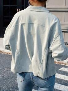 Große Größen Damen Hemd mit weitem Kragen und Metallknöpfen, geeignet für den Berufsalltag