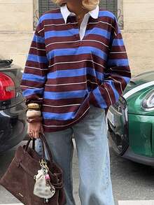 T-shirt rayé décontracté, convient pour l'école, le quotidien et la rue, automne