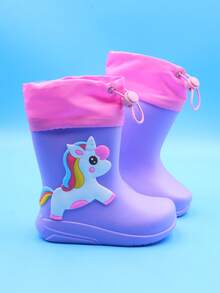 1 Pair Unicorn Cartoon Cute Children's Rain Boots, Girls Kids Toddlers Lightweight Comfortable Anti-Slip Outdoor Sports Waterproof Boots, Suitable For Rainy Play And School Activities - Purple - View 3