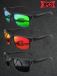 3pcs Sports Fashion Eyeglasses, Retro Square Driving Fishing, Ice Blue Lens - 3PCS - View 12