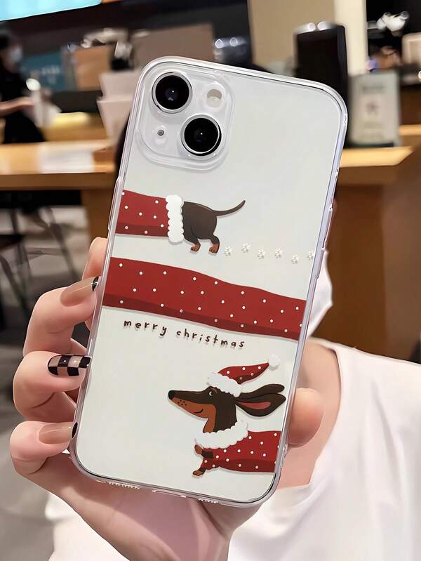 1 pieza Funda de teléfono transparente de TPU con diseño de perro salchicha navideño, de moda y único, compatible con iPhone 16/16Pro/16Plus/15/15ProMax/15Pro/11/12/13/14ProMax/12Mini/13Mini/11Pro/11ProMax/12Pro/12ProMax/13Pro/13ProMax/14Pro/14ProMax, creativa y con estilo