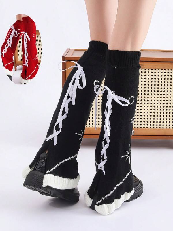 1 Par de Perneiras de Laço de Nylon de Cor Sólida, Estilo de Rua, Adequado para Uso Diário no Outono/Inverno