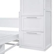 Queen Murphy Bed Wall Bed With Integrated Storage, Shelf, Wardrobe, And Storage Drawers, Multifunction Bed Saving Space For Bedroom, Sturdy And Stable, No Noise, No Box Springs Needed, Perfect For A Good Night's Sleep - White - View 11