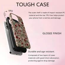 红色花卉图案手机壳，学院风设计，兼容 17 Air、17 Pro Max、16e、15 Plus、14 Pro Max、13、12、11 - 彩色 - 查看 5