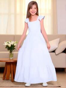 Women's Long Dress In Duna Fabric With Glitter, Casual Party Girls - 白色 - 查看 4