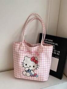 Sanrio Sanrio Sanrio Hello Kitty Canvas Handbag, Cute KT Tote Shoulder Bag, Cartoon Versatile Tote Bag, Large Capacity Commuter Bag, Suitable For Travel, Back To School, Commuting Tote Bag For School