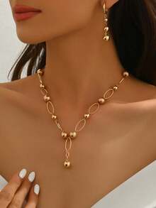 3pcs/Set Unique Women Necklace And Earrings Set, Versatile For Daily Wear, Holidays, Casual & Vacation - Yellow Gold - View 1