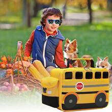 Insulated Lunch Bag, Cartoon School Bus Design, Waterproof Lining, Separate Compartment For Utensils, Handheld